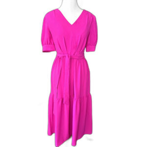 DKNY Raspberry midi tiered short sleeve dress with belt tie size 2
